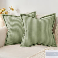 1 x RAW Customer Returns MIULEE Corduroy Cushion Cover Soft Cushion Cover Decorative Sofa Cushions Square Throw Pillows Modern Decorative Pillowcase Striped Pillowcases for Living Room Bedroom 2 Pieces 40 x 40 cm, Bean Green - RRP €15.12