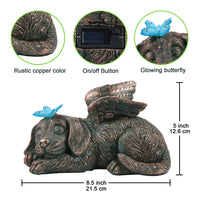 1 x RAW Customer Returns Yeomoo Dog Angel Solar Garden Decoration Figures for Outdoors with Buttfly - Weatherproof Animal Statue Balcony Decoration, Sleeping Puppy Solar Powered Figure Grave Decoration Tombstone, Gifts for Women Mom Copper - RRP €43.99