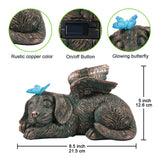 1 x RAW Customer Returns Yeomoo Dog Angel Solar Garden Decoration Figures for Outdoors with Buttfly - Weatherproof Animal Statue Balcony Decoration, Sleeping Puppy Solar Powered Figure Grave Decoration Tombstone, Gifts for Women Mom Copper - RRP €43.99