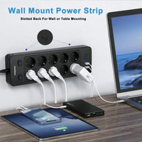 1 x RAW Customer Returns NVEESHOX power strip individually switchable, 10-way multiple socket with 4 USB, power strip surge protection, multiple socket with USB, 5M cable, distribution socket for home, office, kitchen - RRP €29.59