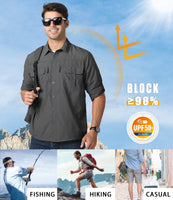 1 x RAW Customer Returns MAGCOMSEN hiking shirt men UV 50 shirts outdoor summer shirt UV protection tropical shirt men quick dry sports shirt sun protection lightweight safari shirt dark grey 2XL - RRP €41.98