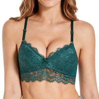 1 x Brand New SHEKINI Underwired Bra Lace Bralette with Removable Pads Bralette for Women, Dark Green, M - RRP €22.8