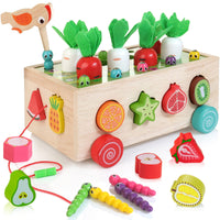 10 x Brand New WOODMAM 5 in 1 pull-along toy for children aged 1 2 3 4 years and up, educational toy with carrot harvest game, fine motor skills wooden Montessori toy gift for children boys girls - RRP €201.6