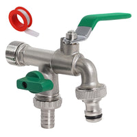 1 x RAW Customer Returns Garden tap 1 2 3 4 , double tap made of brass, rust and frost-proof, with 2 free hose connectors, for garden, washing machine, rain barrel, rain barrel green  - RRP €16.13