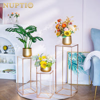 1 x RAW Customer Returns Nuptio Golden Vase for Wedding Centerpieces with Acrylic Plate - 3 Pack Tall Vases for Flowers Metal Column Flower Stand Geometric for Birthday Party Home Decoration 40cm 60cm 80cm  - RRP €72.98