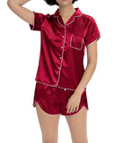 1 x Brand New Alcea Rosea Women s Satin Pajamas Pajama Set Short Top and Shorts Nightwear Button Down Pjs with Sleepwear for Summer S-XXL Wine, XL  - RRP €27.6