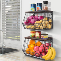 1 x RAW Customer Returns Mefirt Modern 2 Tier Kitchen Fruit Bowl, Fruit and Vegetable Organizer, 2 Pieces Stackable and Wall Mountable Baskets for Storing Fruit and Snacks - RRP €45.99