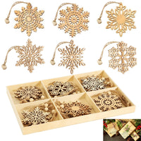 5 x Brand New Christmas wooden snowflakes, 24 pieces snowflake Christmas tree decorations, with jute cord Christmas tree decoration, ornaments 6 different patterns, for Christmas DIY crafts drawing embellishment - RRP €102.0