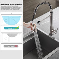 1 x RAW Customer Returns BONADE Low-pressure kitchen tap, extendable, spiral spring tap with shower, 360 rotatable tap for kitchen, low-pressure tap with 3 connections for boiler, sink tap made of brushed stainless steel - RRP €60.49