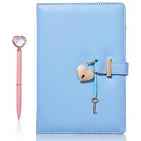 1 x RAW Customer Returns ZZOHAA Heart-shaped lock diary with key and heart diamond pen, PU leather cover, A5, diary, secret notebook, gift for women and girls blue  - RRP €18.14