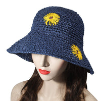 1 x RAW Customer Returns ZLYC Women s Sun Hat Foldable Summer Straw Hat Wide Brim Beach Hat UV Protection Outdoor Hat with Sunflower, Sunflower Navy, Size One size fits all - RRP €18.14