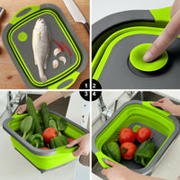 1 x RAW Customer Returns Gintan Camping Chopping Board Foldable, 3 in 1 Multifunctional, with Knife, for Washing and Storing Fruit and Vegetables Can Be Used for Kitchen, Camper, Motorhome Accessories, Outdoor - RRP €14.11