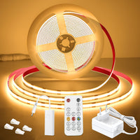 1 x RAW Customer Returns wobsion 5M LED Strip Warm White with Power Supply and RF Remote Control, CRI92 COB Tape for Home, 3mm Thin Stripe Light with 320 LEDs M, Flexible Bright 24V DIY Light Strip 3000K, Strip Suitable Indoor - RRP €24.9