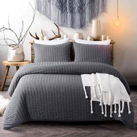 1 x RAW Customer Returns Vivilineneu bedding set seersucker 3-piece bed linen - duvet cover 220x240cm 2 pillowcases 50x75cm - with zipper light grey, 220 x 240cm  - RRP €33.56