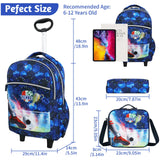 1 x RAW Customer Returns Wenlia Trolley Backpack with Wheels, Pencil Case, Lunch Bag 3 in 1 Lightweight Rolling School Bag for Girls, Football School Bag Sets Ideal for Children Students in Grades 2-6 - RRP €70.58