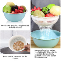 1 x RAW Customer Returns 2-in-1 Multifunctional Kitchen Strainer Set, 3 Pieces Double Layer Colander Bowl Strainer, Pasta Strainer Plastic, Colander Strainer Drain Basket for Fruit Rice Vegetable Salad Kitchen Strainer, 3 Sizes, Blue - RRP €20.88