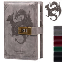 1 x RAW Customer Returns Dragon Leather Journal Notebook, Diary with Combination Lock, Lined Blank Paper Notebook, B6 Writing Journals Stationery Grey  - RRP €23.57