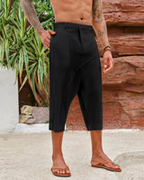 2 x Brand New Men s 3 4 Shorts Cotton Linen Pants Men Short Harem Pants Summer Pants Beach Yoga Jogger Loose Fit Harem Pants Leisure Pants with Button Elastic Waistband - RRP €60.48