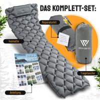 1 x RAW Customer Returns Wandertal self-inflating sleeping pad air mattress camping, outdoor sleeping pad ultralight kit bag PUMP INTEGRATED camping mattress - choose color gray  - RRP €34.99