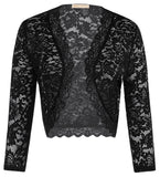 1 x RAW Customer Returns Women s Lace Bolero 3 4 Sleeve Open Front See Through Shrug Beach Party Wedding Black L - RRP €26.93