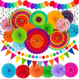 7 x Brand New Paper Fans Party Decorations Set, 12 Pieces Hanging Party Paper Decorations for Birthday Party Graduation Wedding Decor Happy New Year, Mexican Fiesta - RRP €72.24