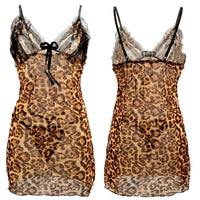 1 x Brand New KFLY Sexy Nightwear for Women Leopard Print Night Dress with G-Strings See Through Lace Cup Mesh Chemise Teddy Sleepwear - RRP €27.6