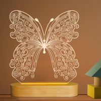 1 x RAW Customer Returns 3D optical illusion lamp butterfly night light for kids baby girls bedroom decor gifts, soft warm white colors wooden base bedside lamp  - RRP €19.99