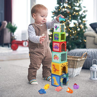 1 x RAW Customer Returns Baby stacking cubes and stacking tower, children s dinosaur Montessori toys from 1 2 3 years, gift, toddlers boy girl - RRP €22.75