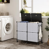 2 x Brand New Snughome laundry basket with lid, 2 compartments, 144L, laundry basket with wheels, removable laundry bag, wire laundry box, for laundry room, bedroom - RRP €40.8