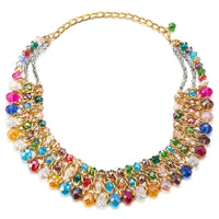 1 x RAW Customer Returns COOLSTEELANDBEYOND Statement Choker Pendant Colorful Faceted Crystal Beads Pearl Cord Gold Braided Chain Necklaces THREE Strands - RRP €20.99