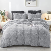 1 x RAW Customer Returns Sacebeleu Winter Bed Linen 135 x 200 cm 4-Piece Gray Light Gray Plush Long Hair Fluffy Flannel Beaver Duvet Cover Warm 2 Duvet Covers and 2 Pillowcases 80 x 80 cm with Zip - RRP €80.66