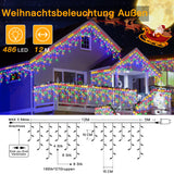 1 x RAW Customer Returns Ollny icy rain fairy lights outdoor 12m 486 LEDs Christmas lights outdoor colorful 81 strings IP44 waterproof 8 modes with remote control timer EU plug for gazebo balcony - RRP €10.07