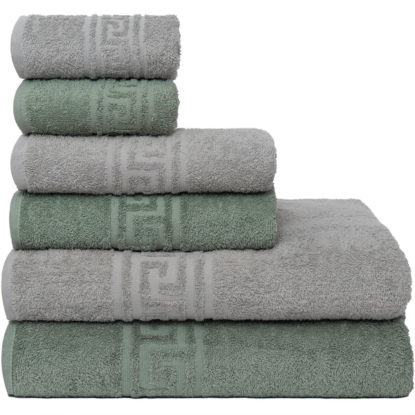 1 x Brand New Generic Runic 6 Piece Towel Set 100 Cotton, Soft and Highly Absorbent - Set of Towels for Bath, Face and Bidet of Various Sizes - Made in Italy - Green Grey - RRP €22.8