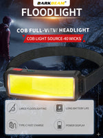 1 x RAW Customer Returns DARKBEAM COB Floodlight Headlamp LED Rechargeable USB, Lightweight Head Light, Super Bright Waterproof Head Lamp, Camping for Adults, Fishing, Work Light for Helmet, Maintenance and Construction, 2 Pack - RRP €24.53