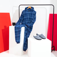 1 x RAW Customer Returns CityComfort Men s Overall Jumpsuit, One Piece Suit Fleece Onesie Men s Fluffy One-Piece Pajamas Men and Teenager Boys M-3XL, Gifts for Men 3XL, Blue Checked  - RRP €34.68