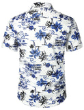 1 x RAW Customer Returns JOGAL Men s Floral Short Sleeve Cotton Hawaii Shirt White Blue X-Large - RRP €26.21