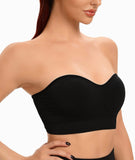 1 x RAW Customer Returns ANGOOL Women s Bandeau Strapless Bra without Underwire Padded Bralette Bra Seamless Tube Top Bra with Transparent Straps, Black, S - RRP €18.99