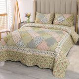 1 x RAW Customer Returns VIVILINEN Bedspread 220x240 Green Patchwork Bedspread Double Bed Quilted Blanket 3-Piece Microfiber Bedspread with 2 Pillowcases 50x70cm for Bedroom as a Sofa Throw - RRP €30.24