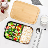 1 x RAW Customer Returns Huerous stainless steel lunch box with wooden lid, bamboo lid bento box with 2 compartments, metal box with wooden lid, bento lunch box school excursions lunch box school work picnic for adults 1400ml  - RRP €26.21