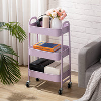 1 x RAW Customer Returns DOEWORKS Storage Cart Kitchen Cart 3 Tier Metal Utility Cart Rolling Cart Organizer Cart with Wheels for Kitchen Makeup Bathroom Office Light Purple - RRP €46.82