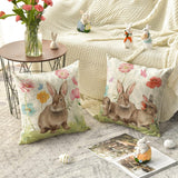 1 x Brand New Artoid Mode Set of 4 Oil Painting Style Cushion Covers Rabbit Flowers Butterfly Easter 45 x 45 cm Spring Decorative Cushion Sofa Living Room Decor - RRP €20.4