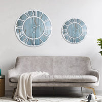 1 x RAW Customer Returns HAITANG Modern Round Wooden Wall Clock for Living Room Decoration, Vintage Blue 40cm Roman Numeral Silent Non Ticking Hanging Clock for Home Garden Office Cafe Roomph Decoration - RRP €35.99