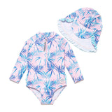 1 x RAW Customer Returns BONVERANO Baby Girls Swimsuit with Swimming Cap UV Protection 50 One Piece Long-Sleeved Swimsuit... Green Leaf, 18-24 Months... - RRP €24.99