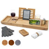 1 x RAW Customer Returns TEMPLE SPRING - Bathtub tray with candle, wine glass, book, tablet, iPad and phone holder. Extendable bathtub tray, wood, Bathtub Tray 100 bamboo natural wood  - RRP €49.99