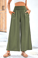 1 x RAW Customer Returns Fabric trousers women wide leg, summer trousers women palazzo trousers with slit Marlene trousers straight leg open at the side leisure trousers print beach trousers with wide leg with pockets HGS, M - RRP €20.16