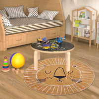 1 x RAW Customer Returns Round short pile rugs for children s rooms, brown yellow little lion head pattern, modern design children s rug play mat rugs diameter 120 cm - RRP €41.59