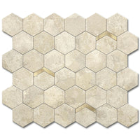 1 x RAW Customer Returns VAOVI mosaic tiles hexagon sticker tile matt, wall tiles kitchen self-adhesive tile stickers 3d stone look bathroom waterproof 5 pieces, rustic beige  - RRP €30.34