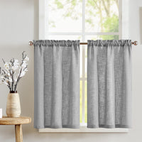 1 x RAW Customer Returns TOPICK Net Curtain Linen Bistro Curtain Kitchen Curtains Flax Semi-Transparent Light Filtering Pair of Scarves Modern Net Curtains for Living Room Country House Small Windows Set of 2 65 x 60 cm Grey - RRP €24.14