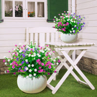 10 x Brand New 12 bundles of artificial flowers for outdoors, artificial flowers outdoor balcony plants, UV-resistant weatherproof plastic flowers decoration, artificial flowers for balcony garden balcony box flower box-white fuchsia purple - RRP €189.9