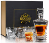 1 x RAW Customer Returns KANARS 5-piece whiskey glasses and carafe set, 800 ml whiskey decanter with 4x 260 ml glasses, lead-free crystal glasses, beautiful gift box, high quality - RRP €66.0